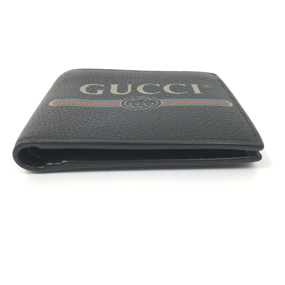 GUCCI 496316 Printed Compact Wallet Bi-fold Leather Men's Black E-240626-5 - Picture 3 of 13